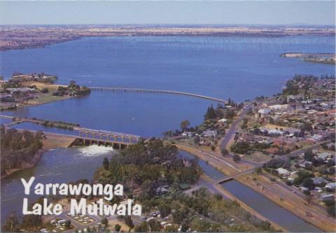 Aerial view of Lake Mulwala and Yarrawonga Weir on the Murray River, Yarrawonga 