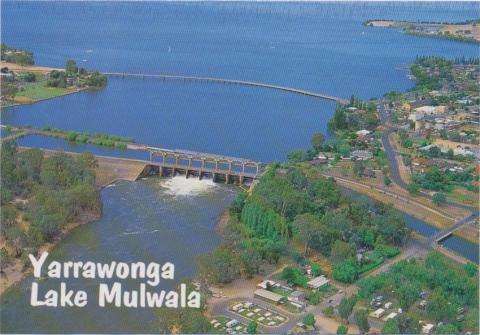 Aerial view of Lake Mulwala and Yarrawonga Weir on the Murray River, Yarrawonga 