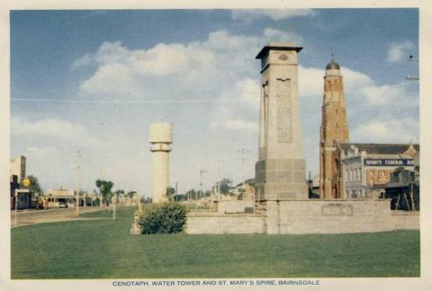 Cenotaph, Water Tower and St Mary's Spire, Bairnsdale