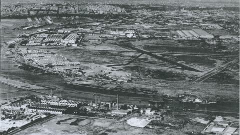 View looking north-east over Fishermans Bend, 1953