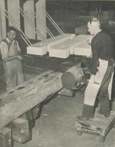 Buffer stops being turned out, Spotswood, 1950