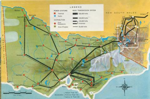 Map of the Victorian electricity supply system, 1971