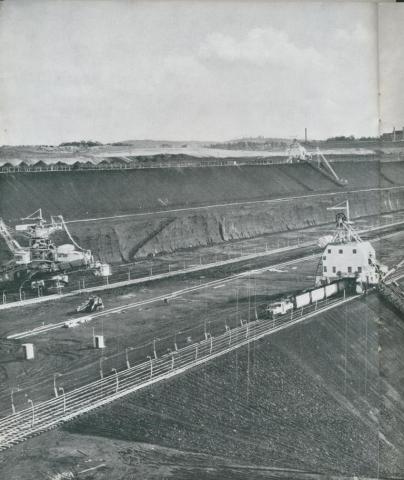 Section of the coal faces at Yallourn open cut, 1954