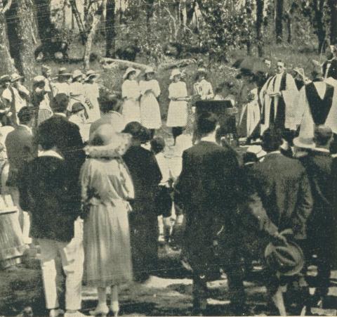 Laying the foundation stone for St Johns Church of England, Yallourn, 1923