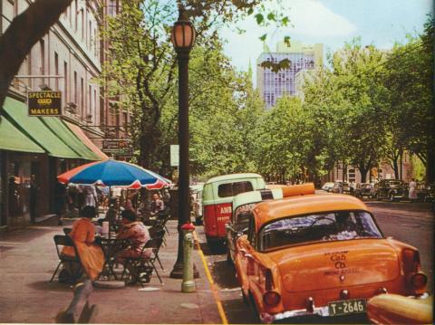 Looking down Collins Street, Melbourne, c1958