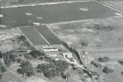 Aerial view of the Sewage Treatment Works, Braeside, 1955