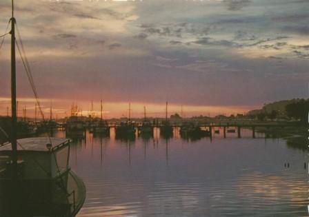 Sunset over boat harbour, Lakes Entrance