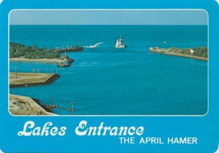 The April Hamer dredging the entrance, Lakes Entrance