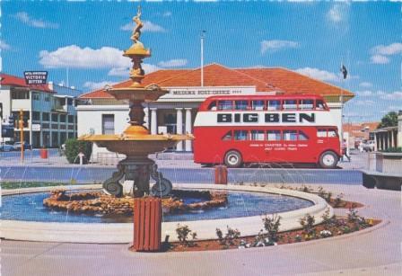 Mildura Post Office and Big Ben Tourist Bus in Deakin Avenue