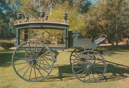 Swan Hill, Horse-drawn Hearse, Pioneer Settlement. Made in England in 1900 and operated at Nagambie and Castlemaine