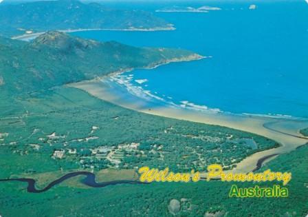 Aerial view of Tidal River Camping Area and Norman Bay, Wilson's Promontory