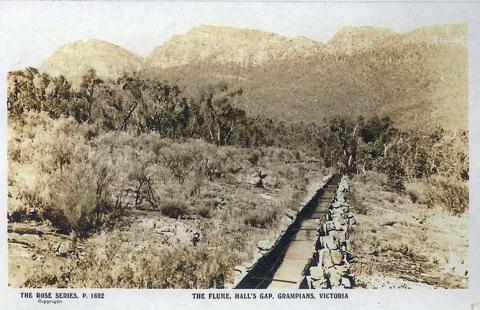 The Flume, Hall's Gap, The Grampians, c1920. Part of the water supply to Stawell