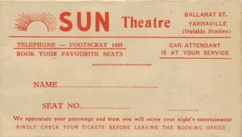 Sun Theatre Ticket, Ballarat Street, Yarraville