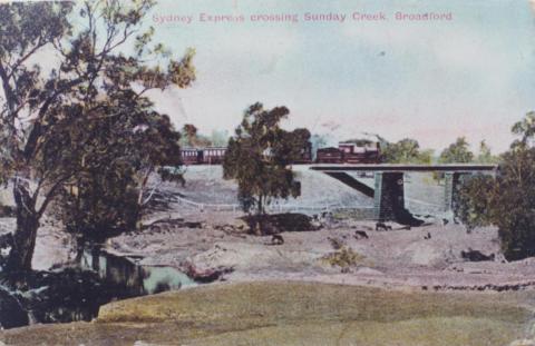 Sydney Express crossing Sunday Creek, Broadford, 1907