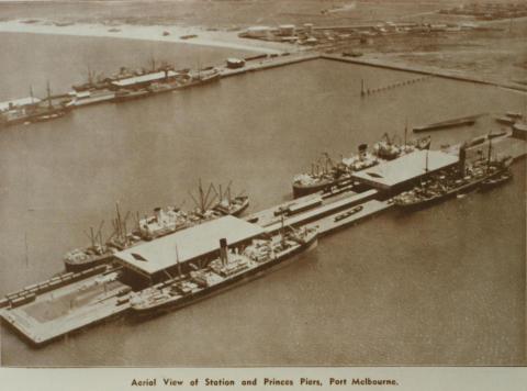 Aerial view of Station and Princes Piers, 1939