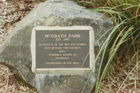 Plaque in McGrath Park, Bena, 2002