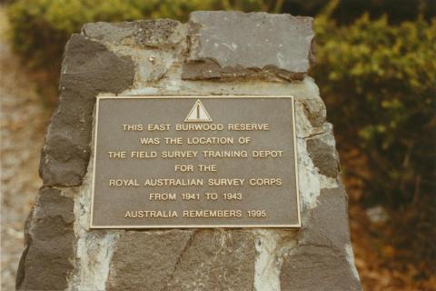 Burwood East reserve plaque, 2003