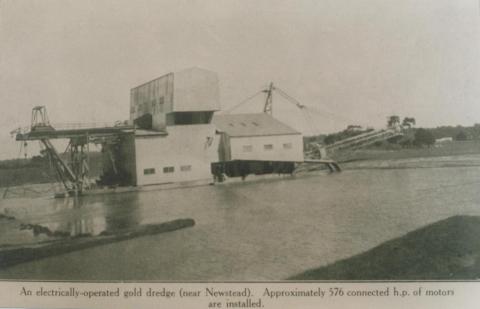 Electrically operated gold dredge near Newstead, 1938