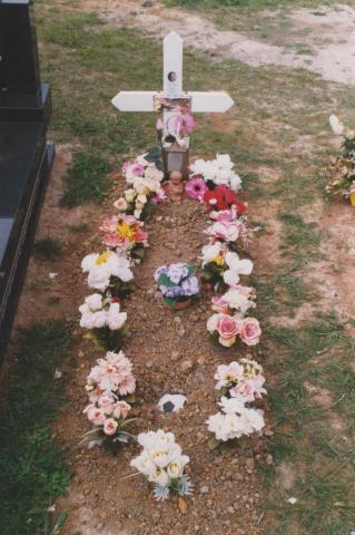 Plot with soccer ball, Yallourn cemetery, 2010