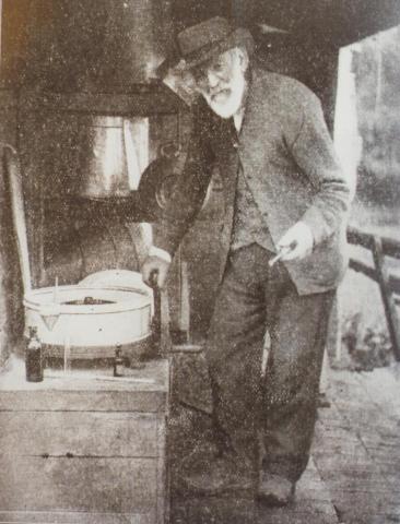 Mr Joseph Walker testing skim milk, Yinnar South, 1925