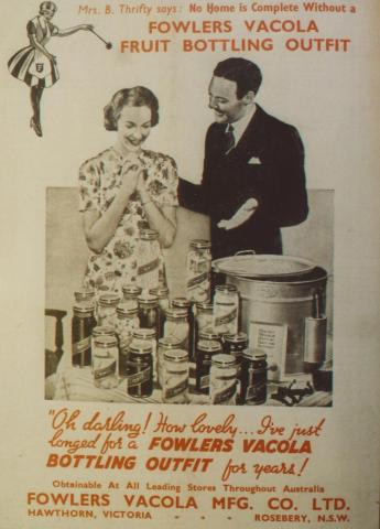 Advertisement, Fowlers Vacola Fruit Bottling Outfit, Hawthorn, 1958