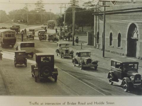 Traffic at intersection of Bridge road and Hoddle Street, Richmond, 1926