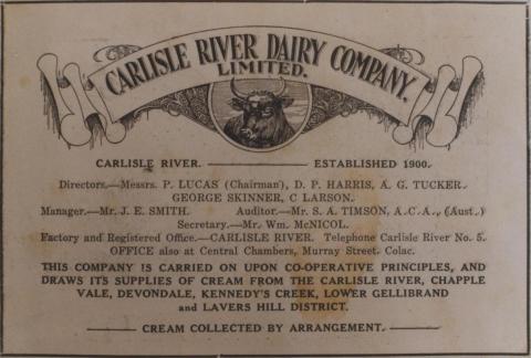 Carlisle River Dairy Company Limited, Colac, 1937