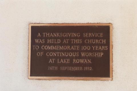 Plaque, Lake Rowan, 2012