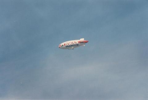 Swan Premium Blimp over Carnegie, 1980