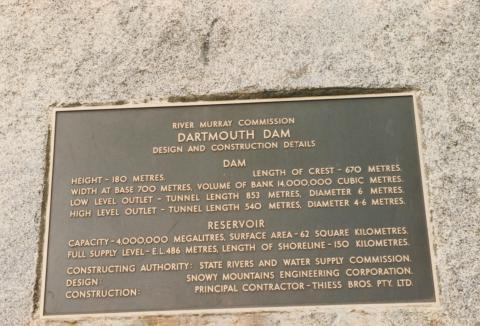 Dartmouth Dam plaque, 1980