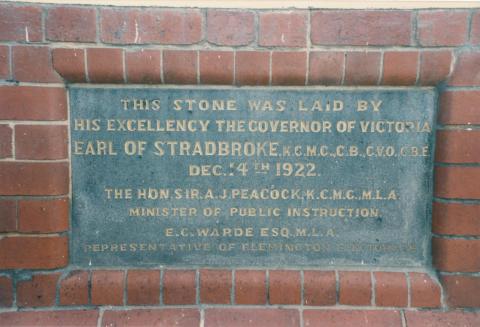 Flemington School (1922) plaque, 1987