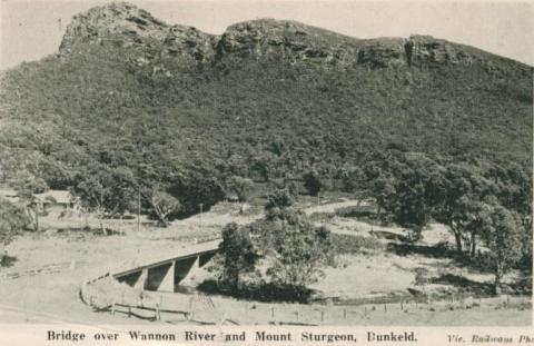 Bridge over Wannon River and Mount Sturgeon, Dunkeld, 1952