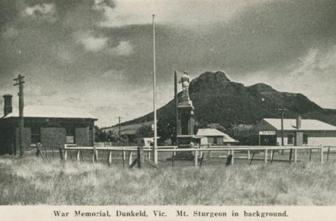 War Memorial, Dunkeld, Mt Sturgeon in background, 1952