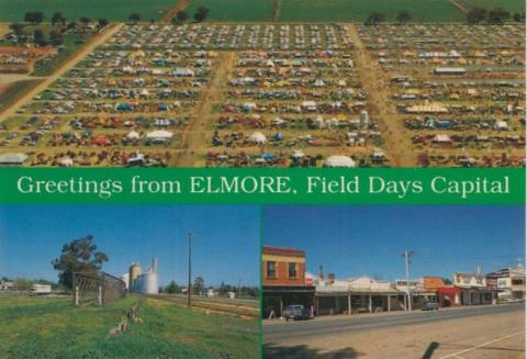 Aerial view field day, silos, main street, Elmore, 1992