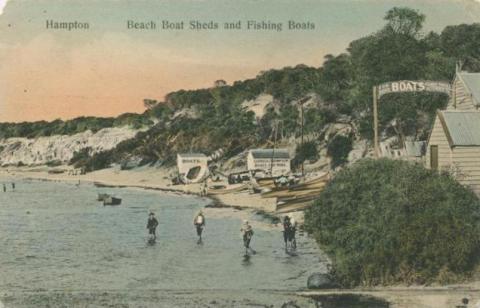 Beach boat sheds and fishing boats, Hampton