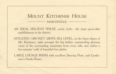 Mount Kitchener House, Marysville, c1925, page 2