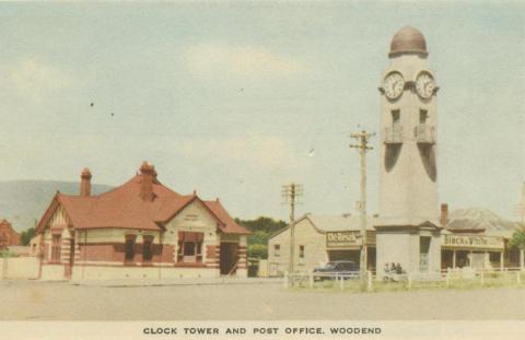 Clock Tower and Post Office, Woodend, 1955