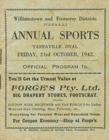 Annual Sports Program, Yarraville, 1942