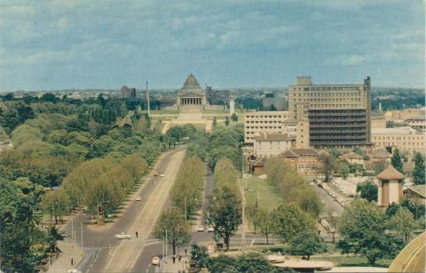 St Kilda Road and Shrine of Remembrance, Melbourne, c1962