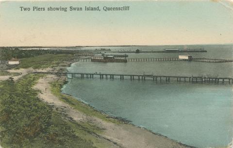 Two Piers showing Swan Island, Queenscliff, 1911