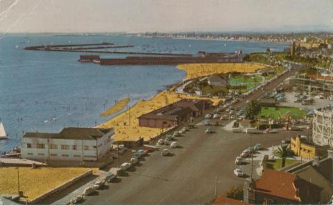 St Kilda foreshore, with baths and pier in the background