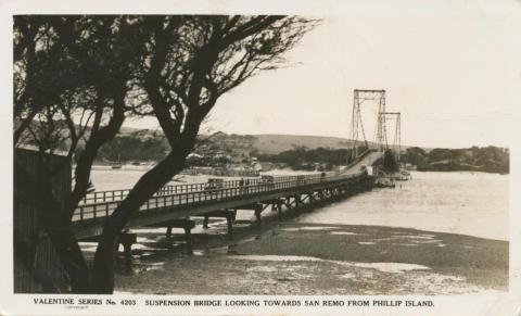 Suspension Bridge, looking towards San Remo from Phillip Island, 1949