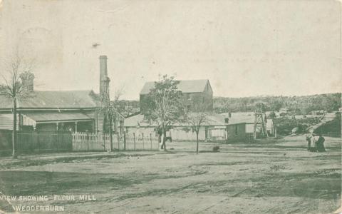 View showing flour mill, Wedderburn, 1927