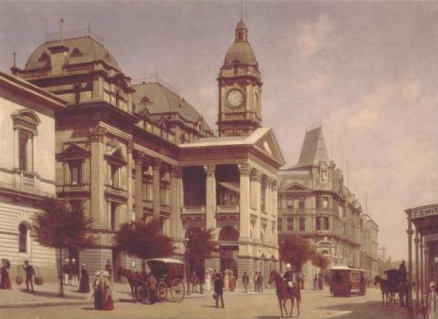 Melbourne Town Hall and Swanston Street, 1889