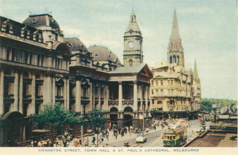 Swanston Street, Town Hall and St Paul's Cathedral, Melbourne