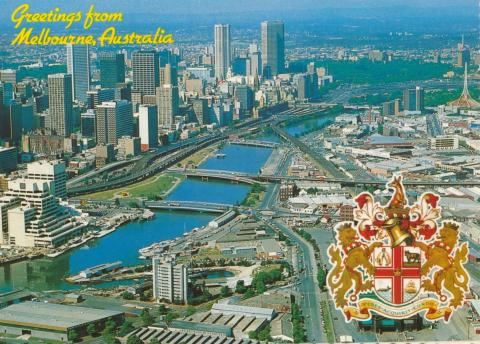 View of the city skyline annd Yarra River, Melbourne, 1985