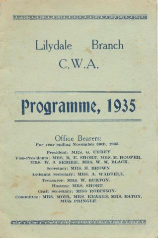 Lilydale CWA Branch, Programme, 1935