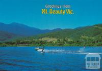 Water ski-ing and Mount Beauty township from the Pondage Lake, Mount Beauty