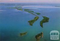 Aerial view Mitchell River Silt Jetty, second longest in the world, Bairnsdale