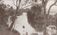 Mitchell River, with Rowing Club sheds, Bairnsdale, 1934